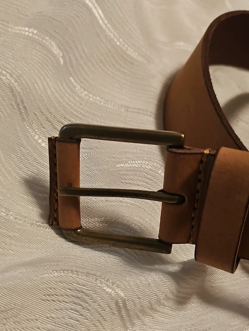 Timberland Brown Leather Belt with Brushed Metal Buckle
